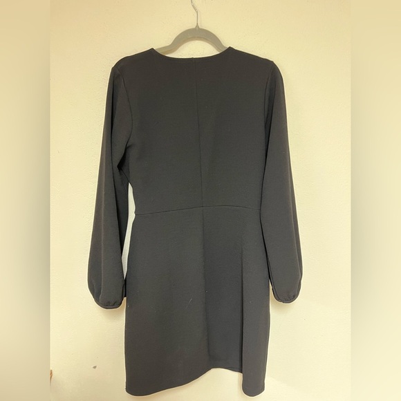 Madewell Texture & Thread Long Sleeve Side Tie Wrap Dress Black large - Picture 9 of 9